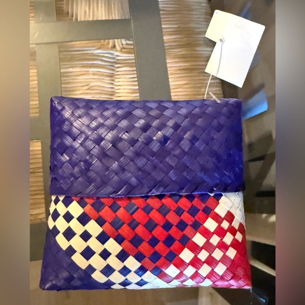 Woven Blue and Red Clutch From Fiji